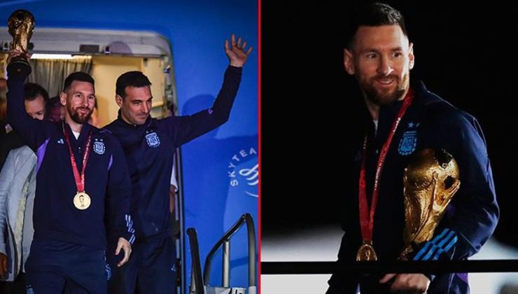 Dünya Kupası şampiyonu Arjantin, ülkesinde coşkuyla karşılandı! Uçaktan ilk inen isim olan Messi’den tarihe geçecek poz